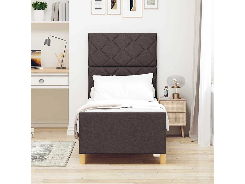 Lit simple | Lit adulte, enfant | Cadre de lit avec tête de lit Marron foncé 80x200 cm tissu