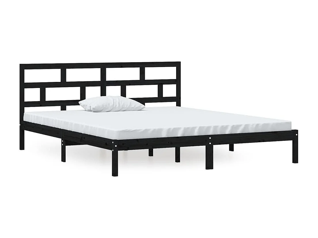 Lit double | Lit adulte | Cadre de lit noir bois massif 135x190 cm
