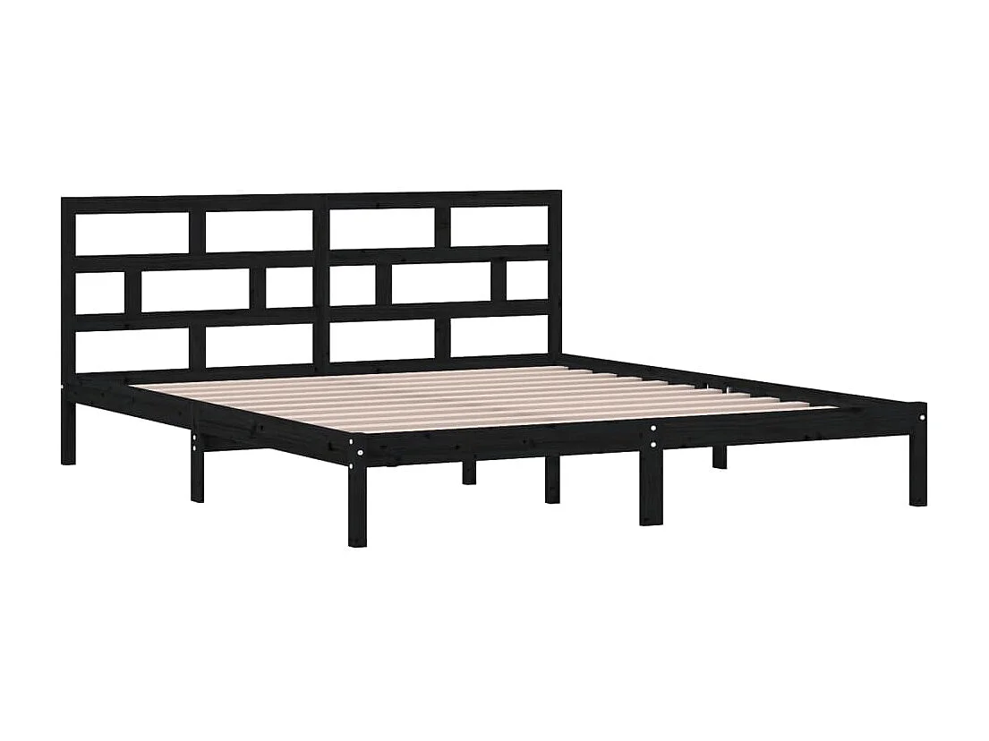 Lit double | Lit adulte | Cadre de lit noir bois massif 135x190 cm