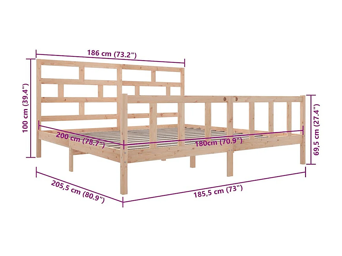 Lit double | Lit adulte | Cadre de lit bois de pin massif 180x200 cm