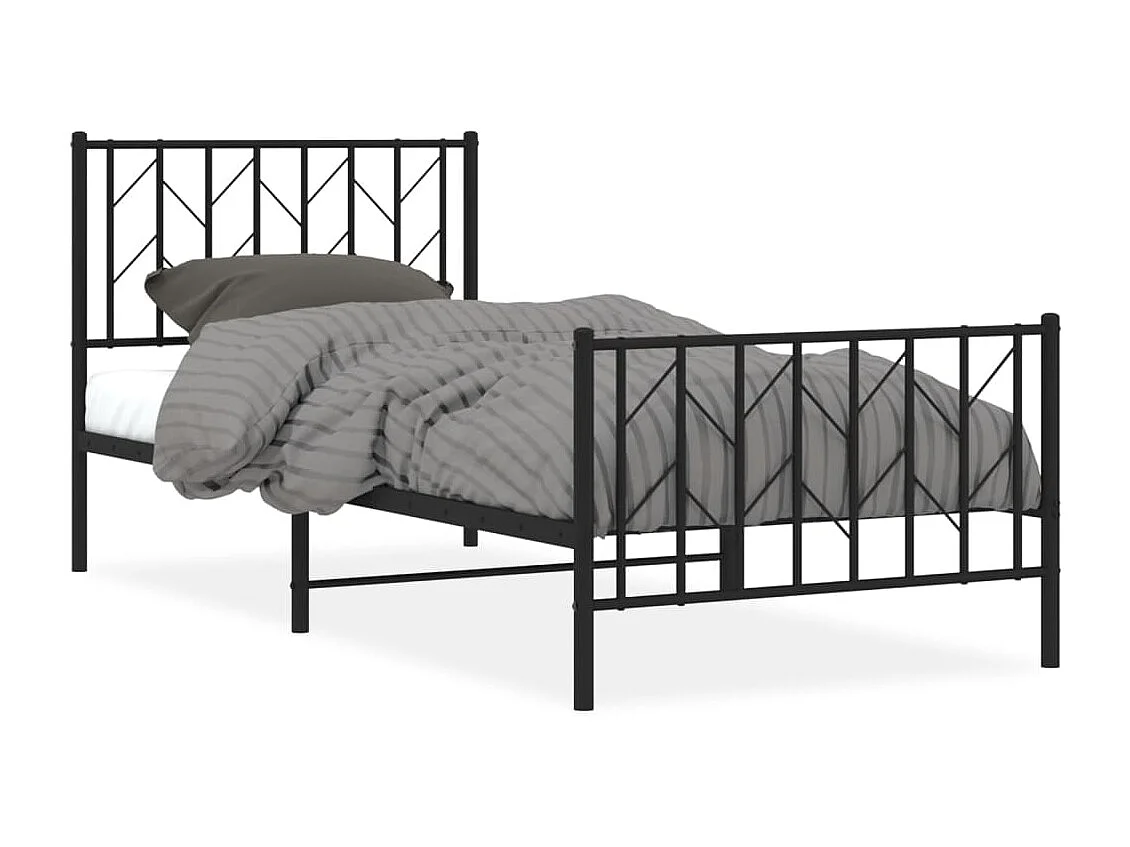 Lit simple | Lit adulte, enfant | Cadre de lit métal avec pied de lit noir 90x190 cm