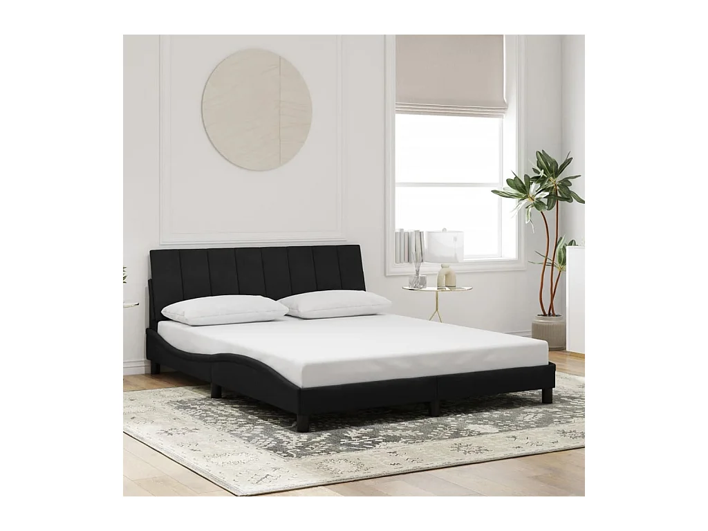 Letto per adulti | Letto matrimoniale | Giroletto senza Materasso Hanko Nero 160x200 cm in Velluto