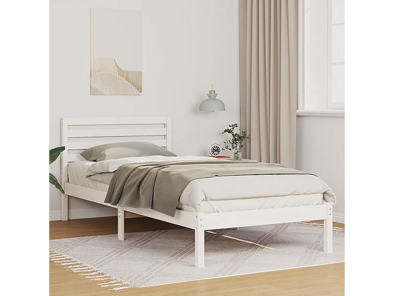 Lit simple | Lit adulte, enfant | Cadre de lit Blanc 90x220 cm Bois massif en pin