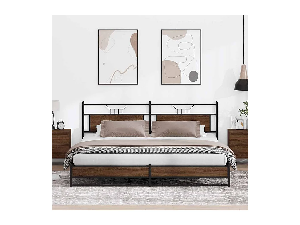 Letto per adulti | Letto matrimoniale | Giroletto senza Materaso in Metallo Rovere Marrone 200x200 cm