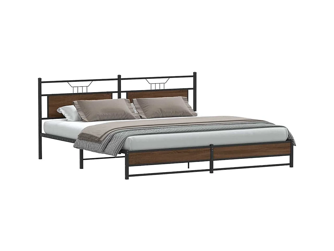 Letto per adulti | Letto matrimoniale | Giroletto senza Materaso in Metallo Rovere Marrone 200x200 cm