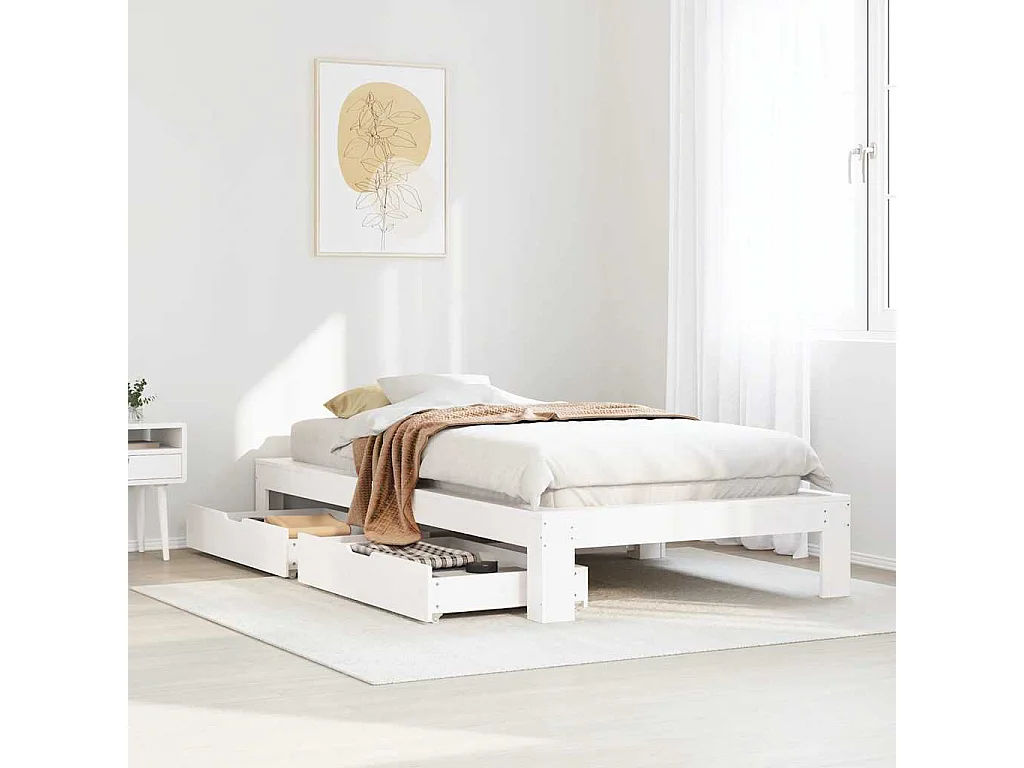 Letto per adulti | Letto singolo | Giroletto senza Materasso Bianco 100x200 cm Legno Massello Pino