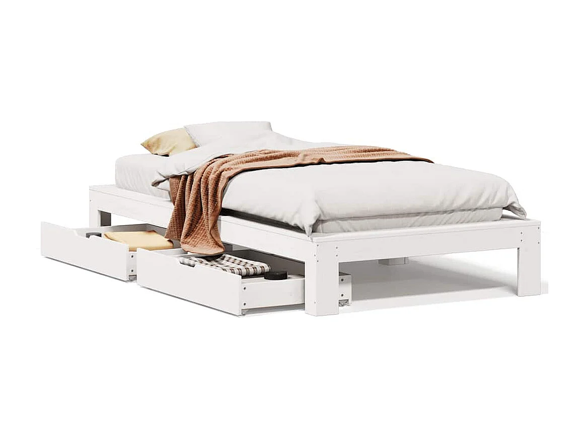 Letto per adulti | Letto singolo | Giroletto senza Materasso Bianco 100x200 cm Legno Massello Pino