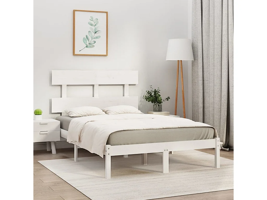 Lit simple | Lit adulte, enfant | Cadre de lit blanc 120x190 cm bois massif