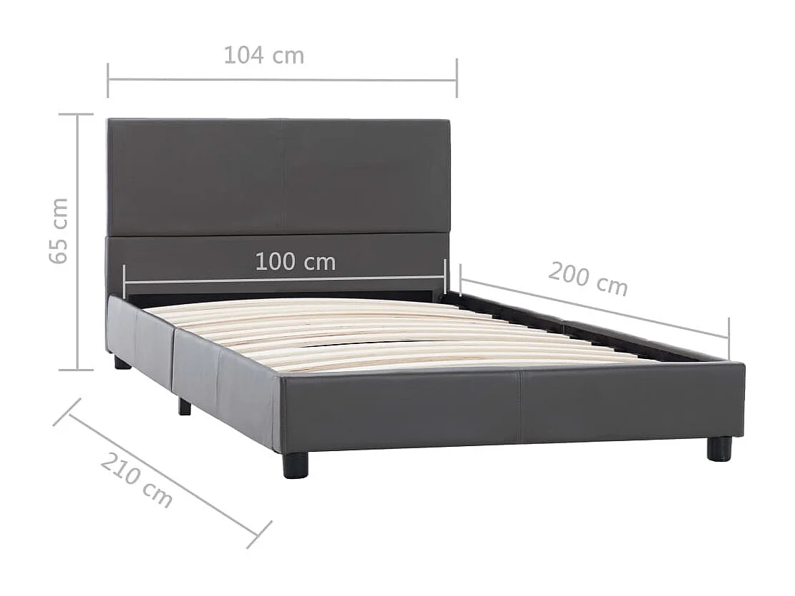 Letto per adulti | Letto singolo | Giroletto Grigio in Similpelle 100x200 cm