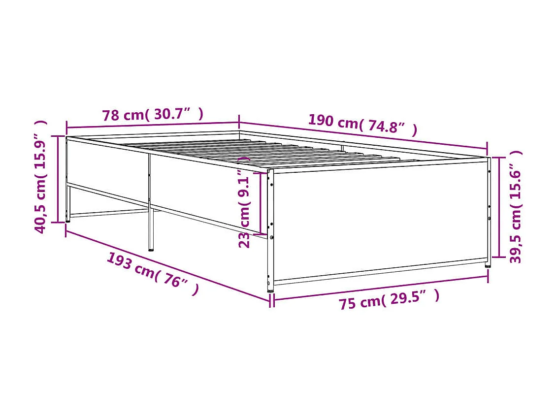 Lit simple | Lit adulte, enfant | Cadre de lit noir 75x190 cm