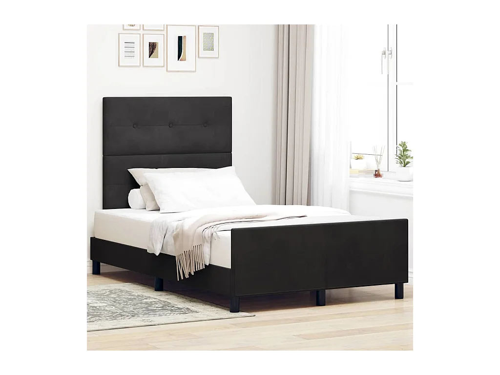 Lit simple | Lit adulte, enfant | Cadre de lit avec tête de lit Noir 120x190 cm Velours