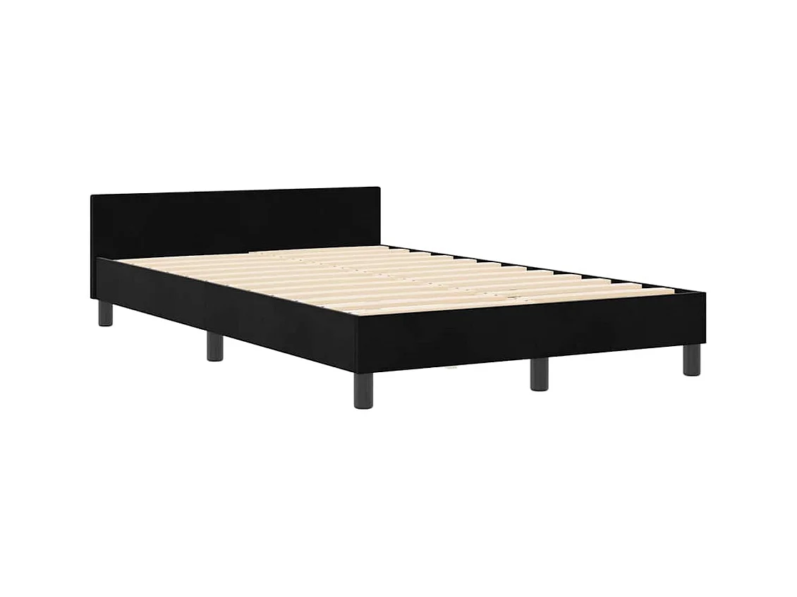 Lit simple | Lit adulte, enfant | Cadre de lit avec tête de lit Noir 120x190 cm Velours
