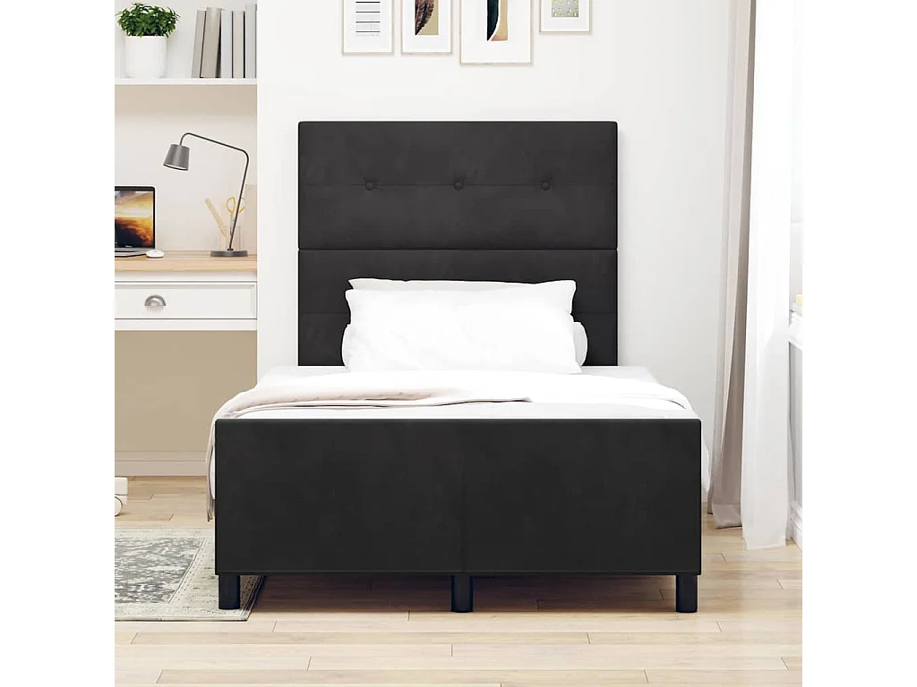 Lit simple | Lit adulte, enfant | Cadre de lit avec tête de lit Noir 120x190 cm Velours