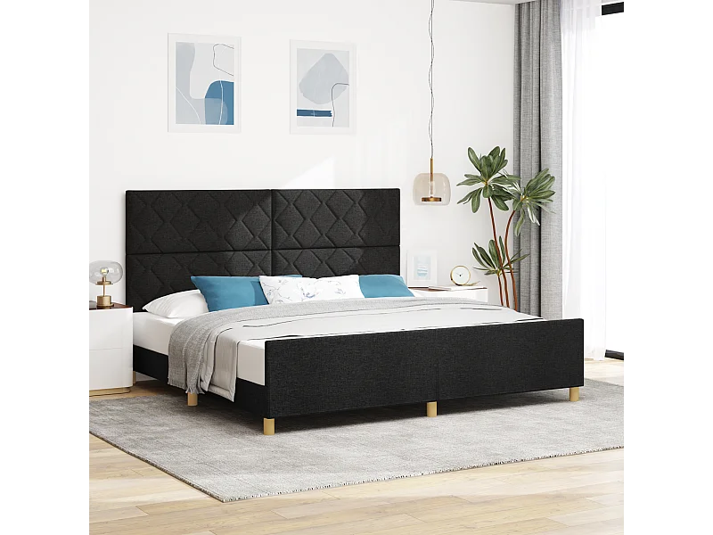 Lit double | Lit adulte | Cadre de lit avec tête de lit Noir 200x200 cm tissu