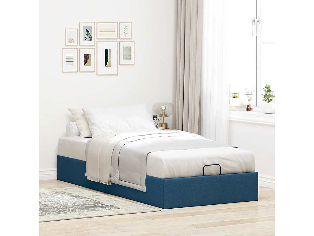 Lit simple | Lit adulte, enfant | Cadre de lit ottoman bleu 100x200 cm tissu