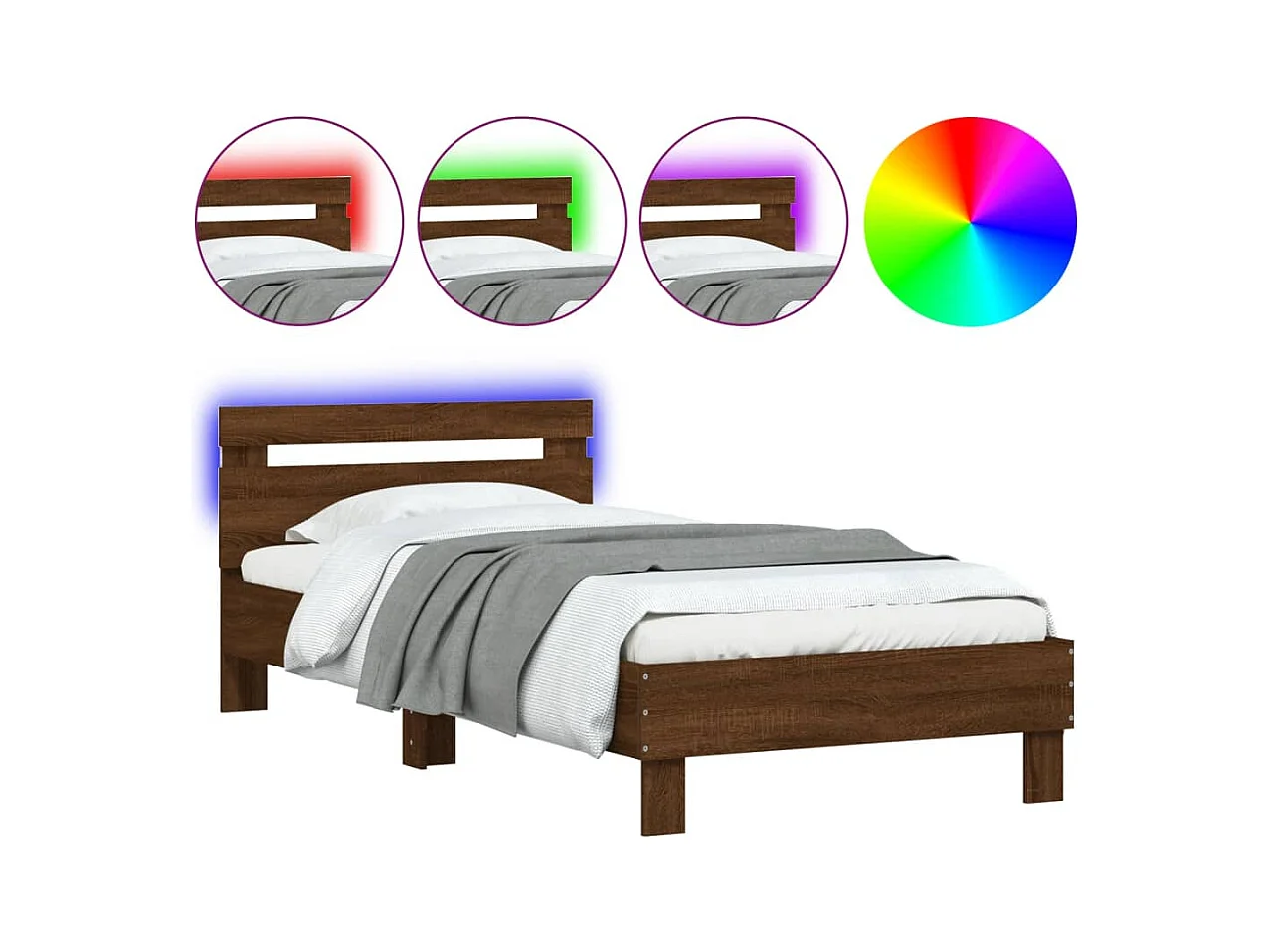 Lit simple | Lit adulte, enfant | Cadre de lit avec lumières LED 100x200 cm