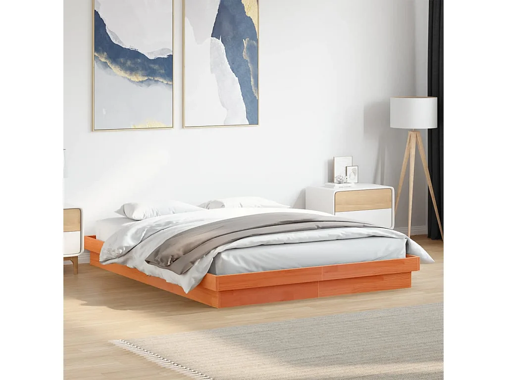 Lit double | Lit adulte | Cadre de lit à LED 150x200 cm bois massif