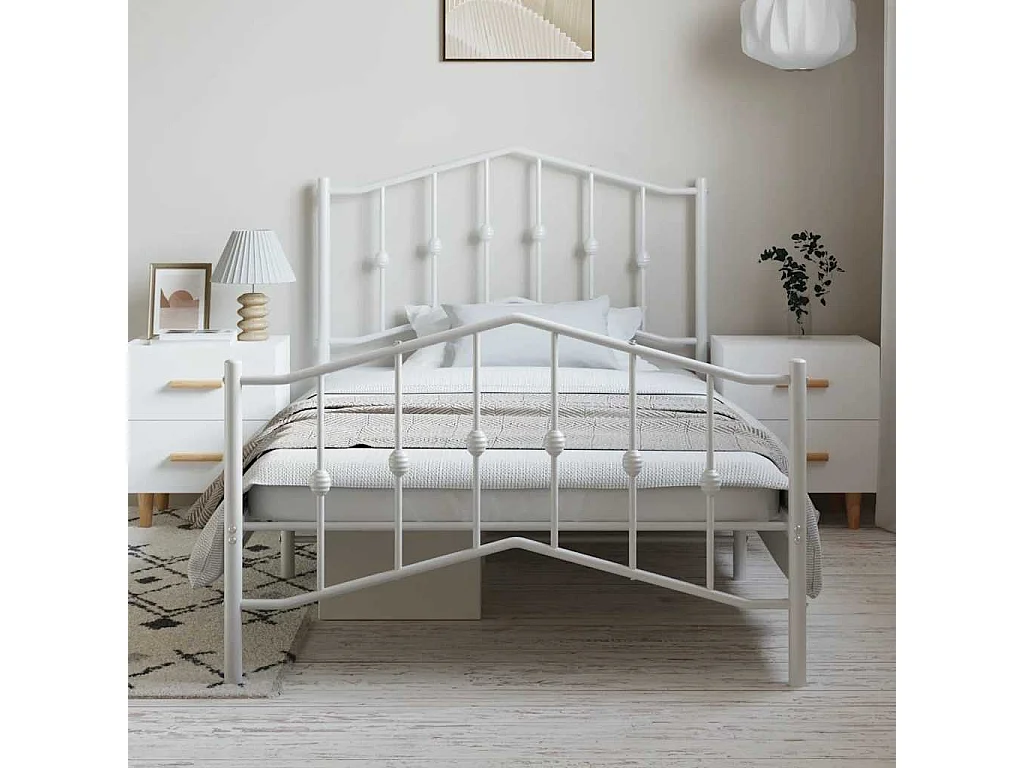 Lit simple | Lit adulte, enfant | Cadre de lit métal et pied de lit blanc 100x200 cm