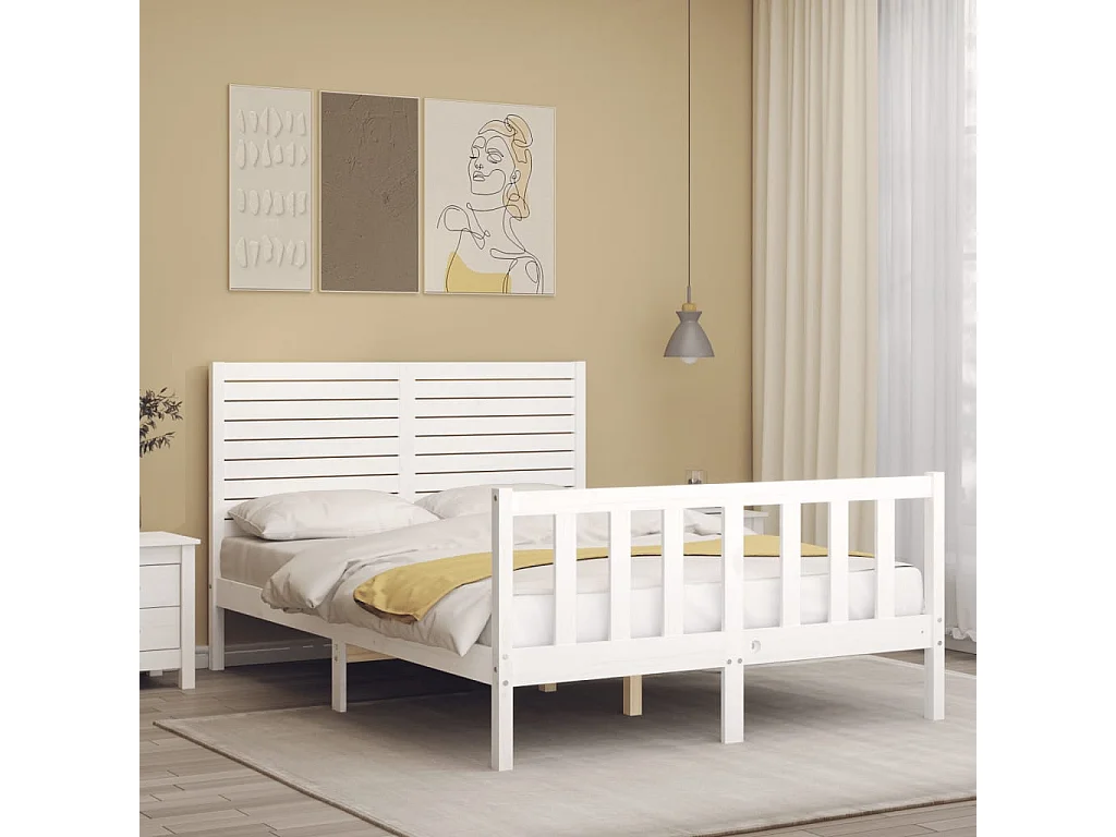 Lit double | Lit adulte | Cadre de lit blanc 140x190 cm bois de pin massif