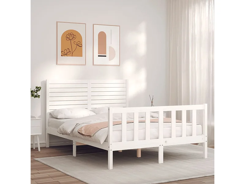 Lit double | Lit adulte | Cadre de lit blanc 140x190 cm bois de pin massif
