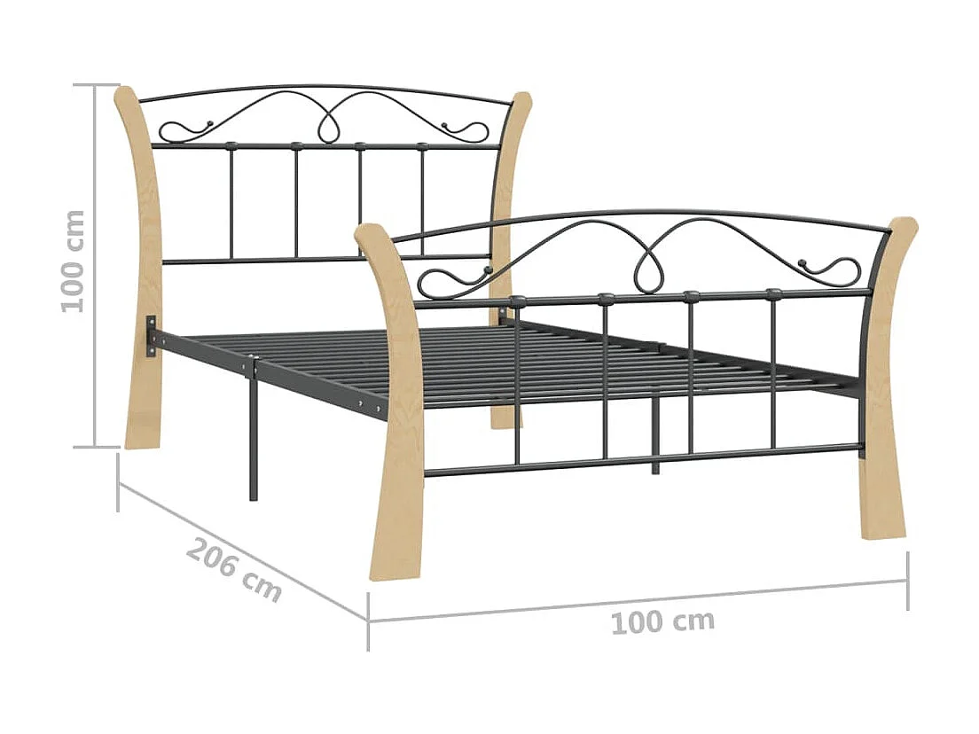 Lit simple | Lit adulte, enfant | Cadre de lit noir métal 100x200 cm