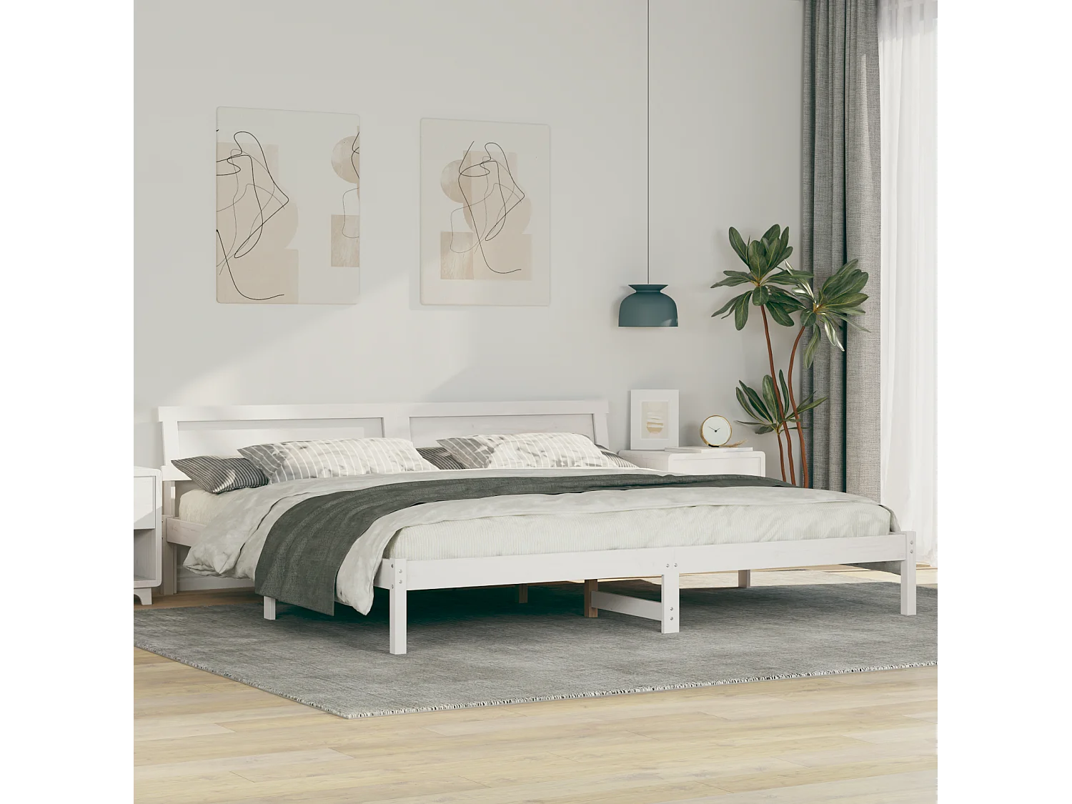 Bedframe | Tweepersoonsbed met hoofdeinde Wit 200x200 cm Massief grenenhout