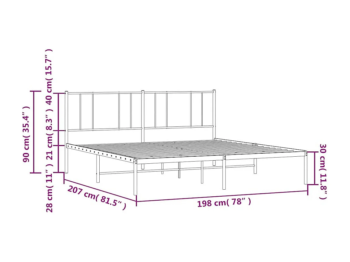 Lit double | Lit adulte | Cadre de lit métal avec tête de lit noir 193x203cm