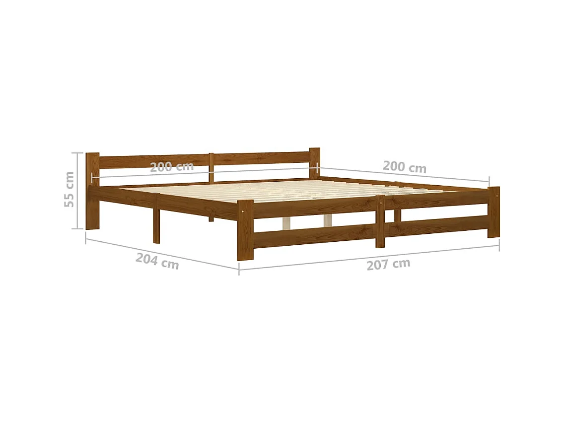 Lit double | Lit adulte | Cadre de lit marron miel bois pin massif 200x200cm