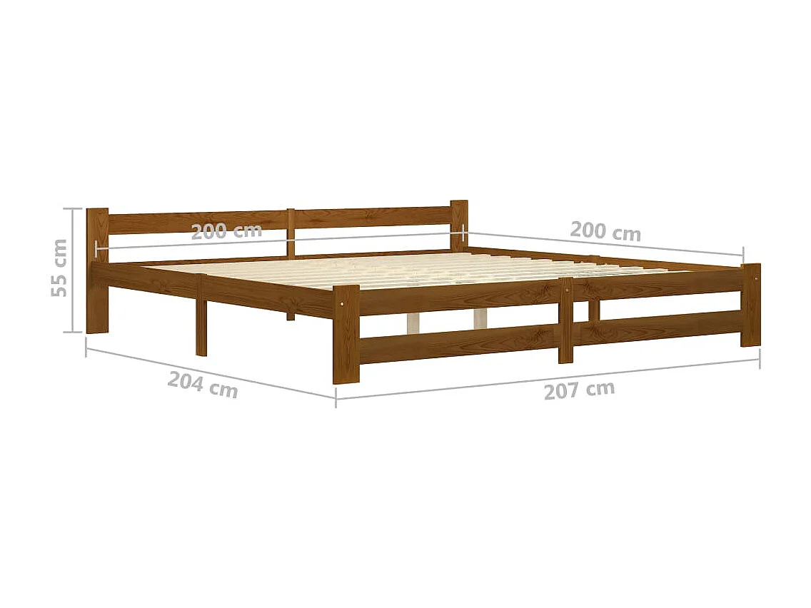 Lit double | Lit adulte | Cadre de lit marron miel bois pin massif 200x200cm