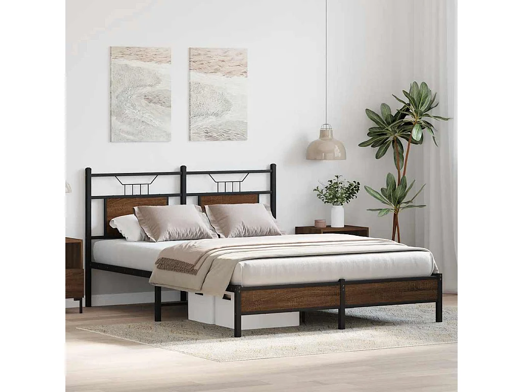 Letto per adulti | Letto matrimoniale | Giroletto senza Materasso Rovere Marrone 137x190 cm Truciolato