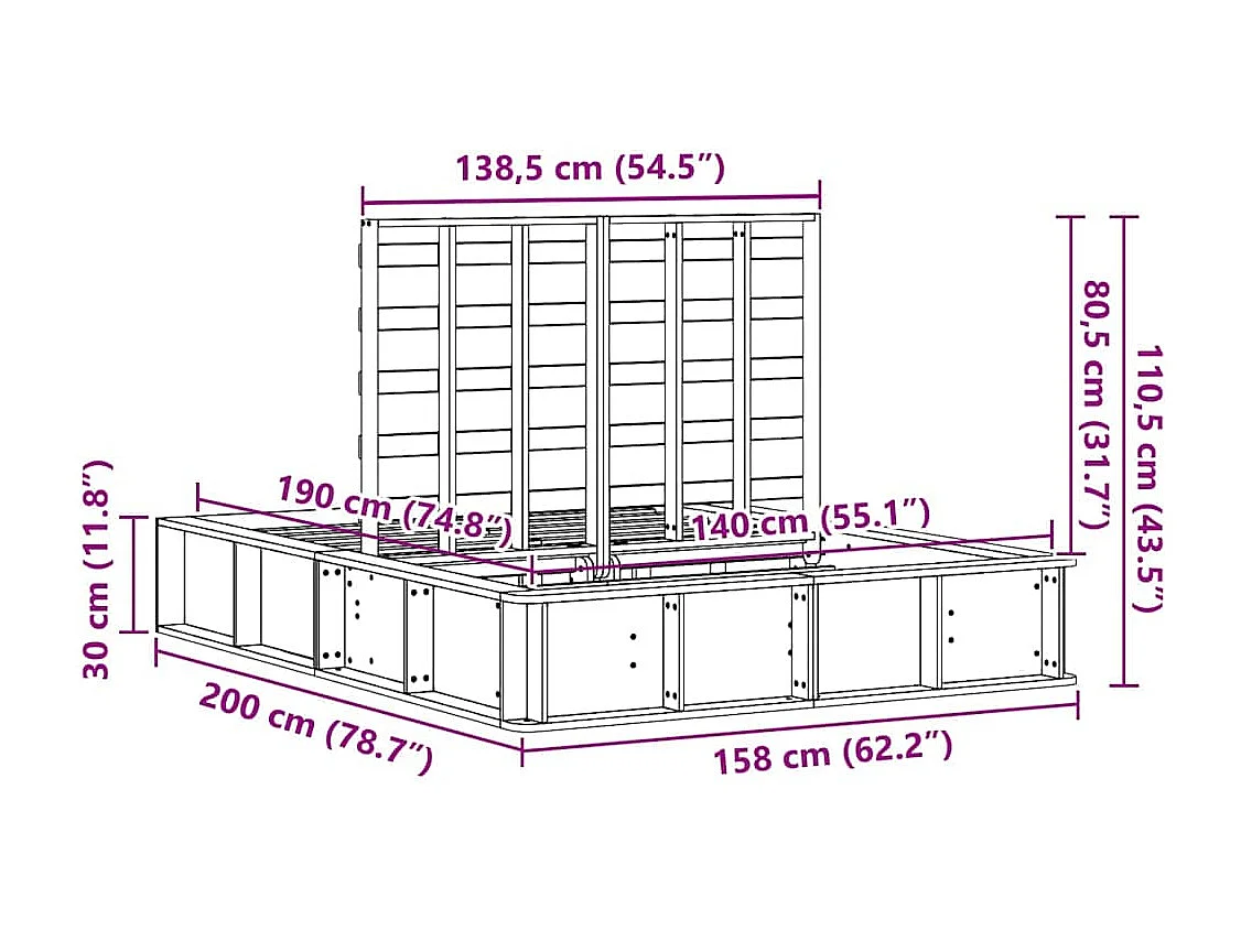 Lit double | Lit adulte | Cadre de lit Marron 140x190 cm Bois massif en pin