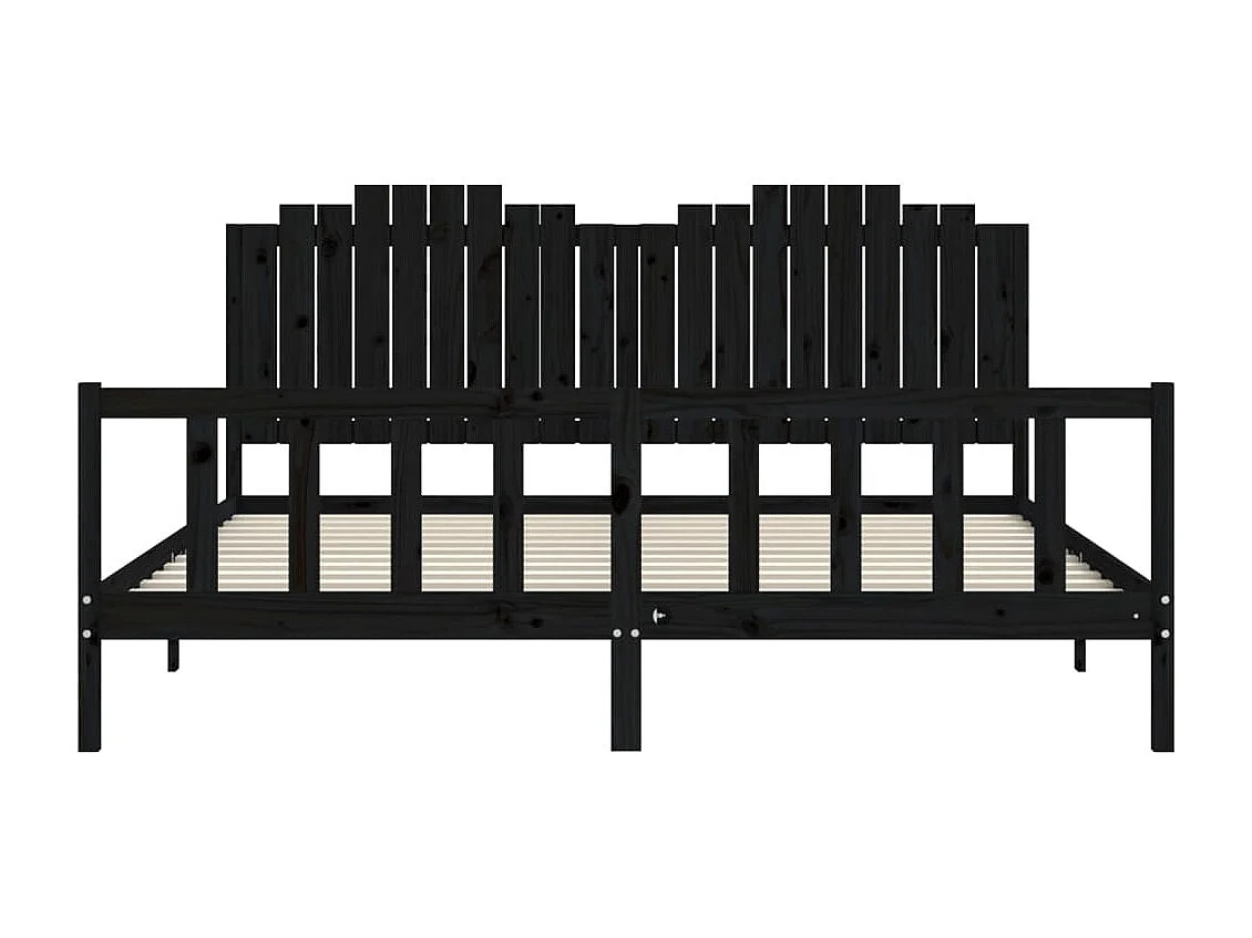 Lit double | Lit adulte | Cadre de lit noir 200x200 cm bois massif de pin