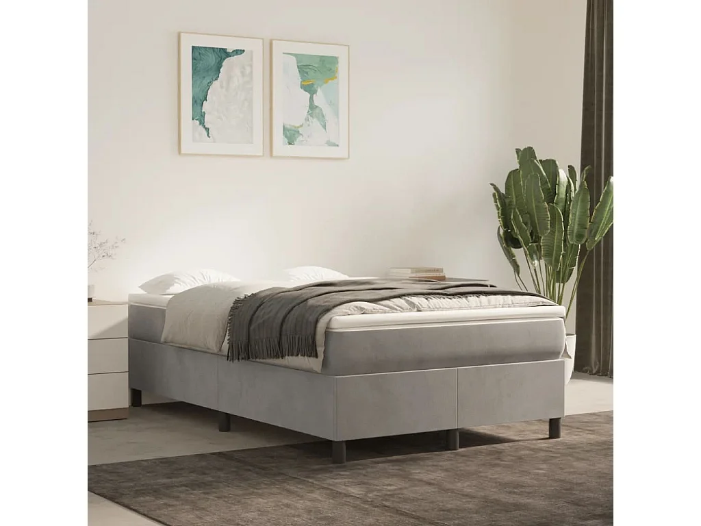 Lit simple | Lit adulte, enfant | Cadre de lit gris clair 120x200 cm velours