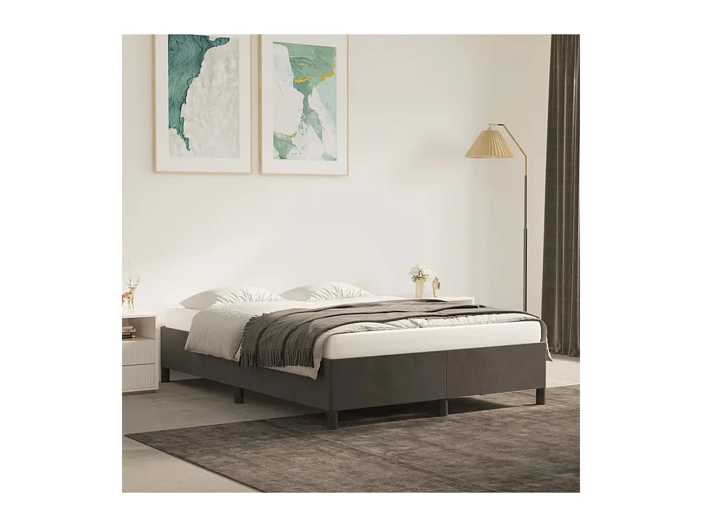 Lit double | Lit adulte | Cadre de lit gris foncé 140x190 cm velours