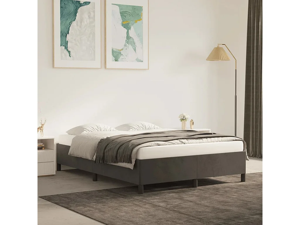 Lit double | Lit adulte | Cadre de lit gris foncé 140x190 cm velours