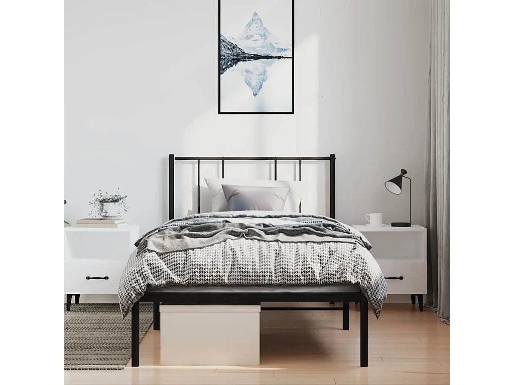 Lit simple | Lit adulte, enfant | Cadre de lit métal avec tête de lit noir 100x190cm