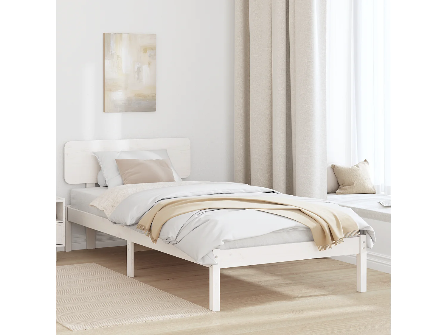 Lit simple | Lit adulte, enfant | Cadre de lit Blanc 90x190 cm Bois massif en pin