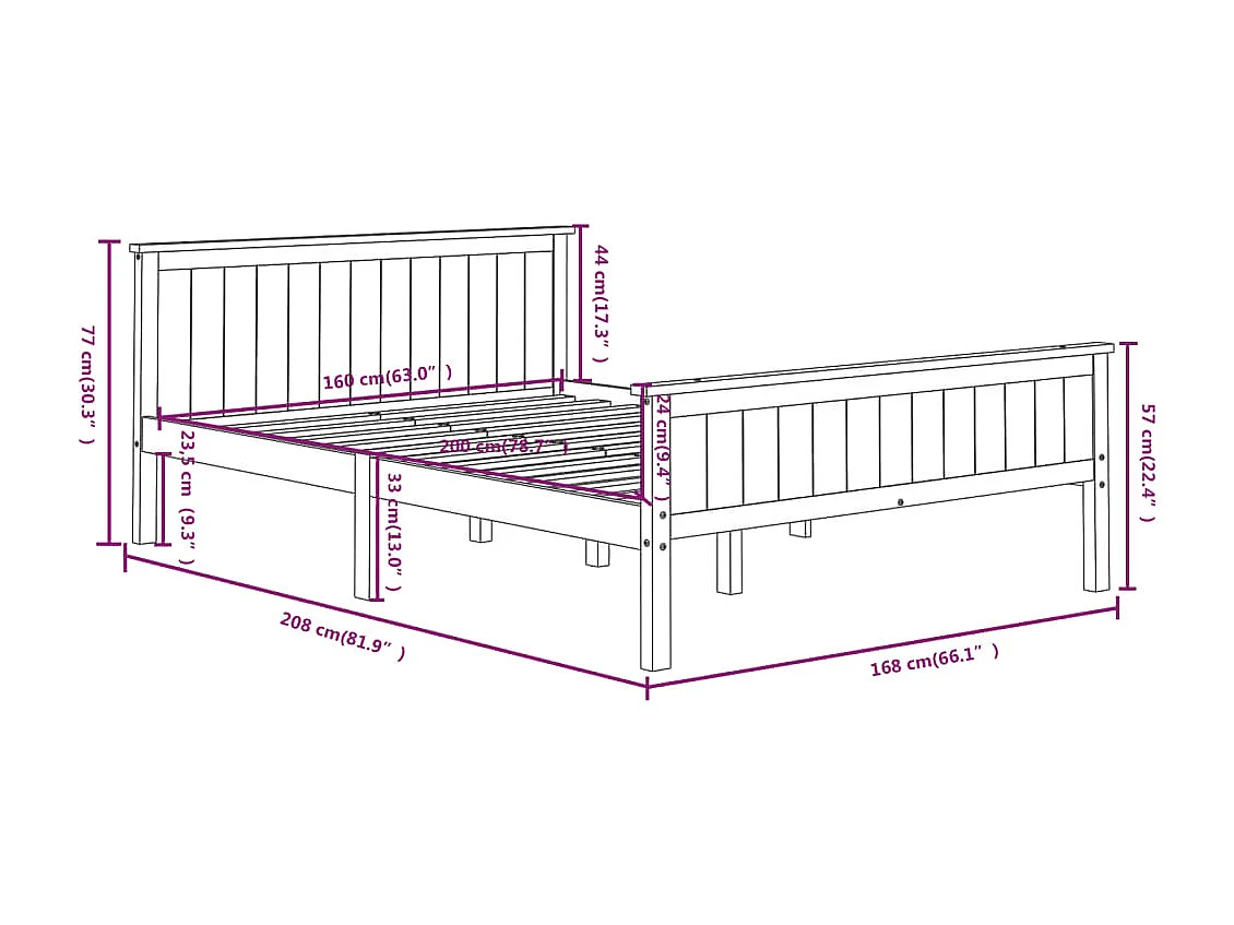 Lit double | Lit adulte | Cadre de lit bois massif de pin gris 160x200 cm