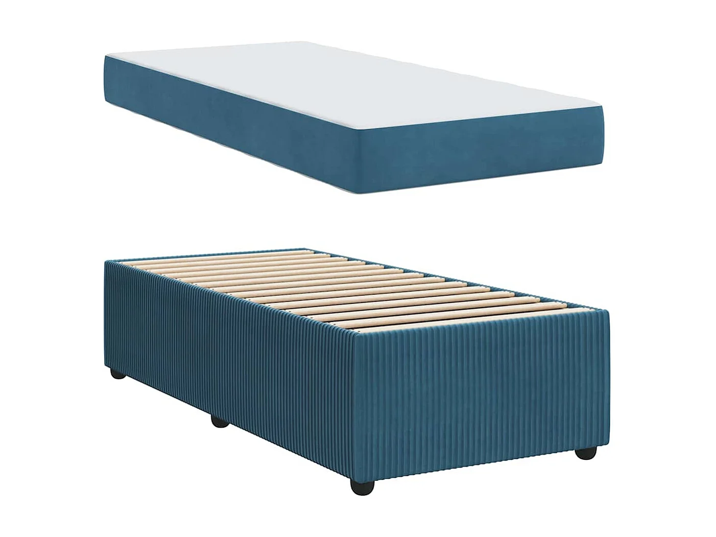 Lit simple | Lit adulte, enfant | Cadre de lit avec matelas Bleu 100x200 cm Velours