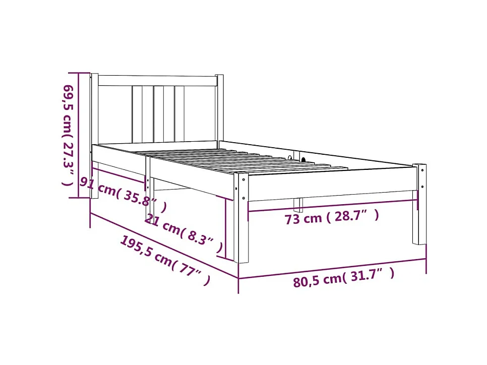 Letto per adulti | Letto singolo | Giroletto in Legno Massello 75x190 cm Small Single
