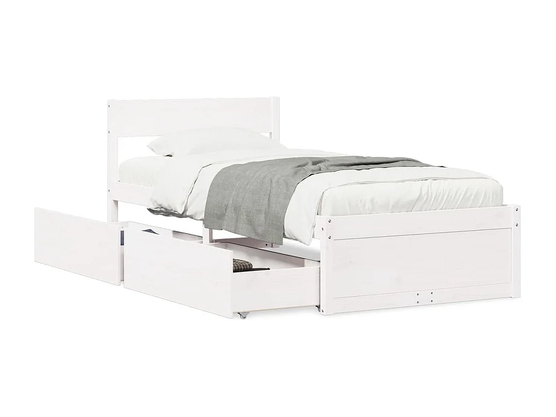 Lit simple | Lit adulte, enfant | Cadre de lit blanc 75x190 cm bois de pin massif