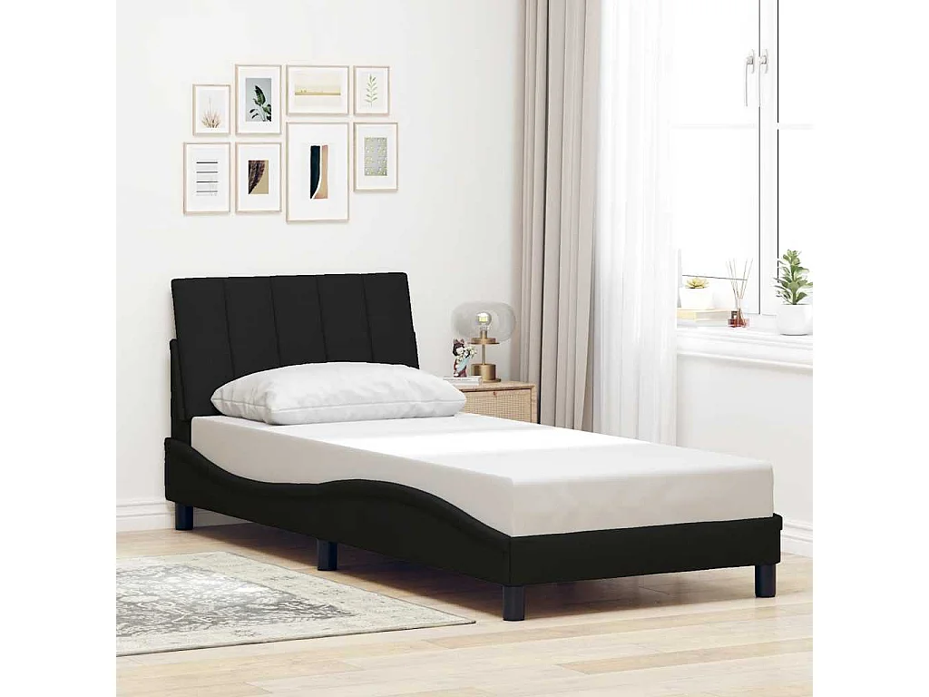 Lit simple | Lit adulte, enfant | Cadre de lit noir 90x200 cm tissu