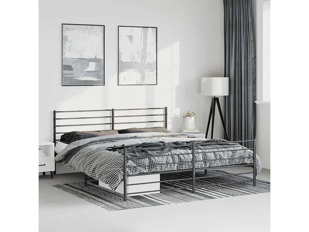 Lit double | Lit adulte | Cadre de lit métal avec pied de lit noir 183x213cm
