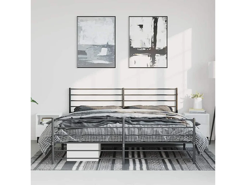 Lit double | Lit adulte | Cadre de lit métal avec pied de lit noir 183x213cm