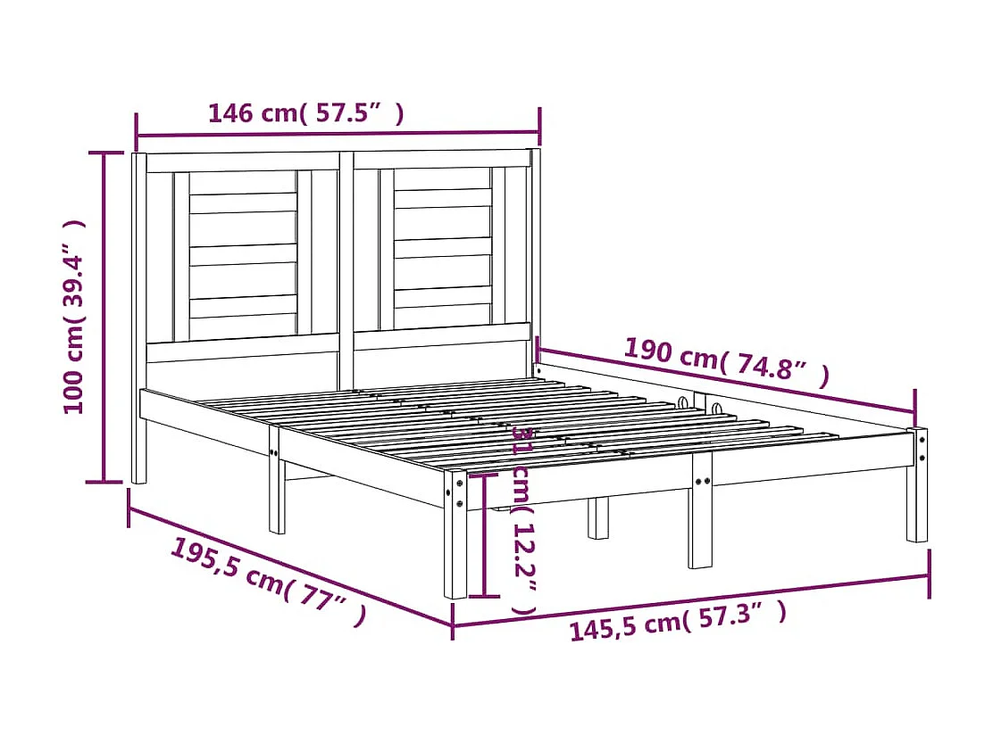 Lit double | Lit adulte | Cadre de lit 140x190 cm bois de pin massif