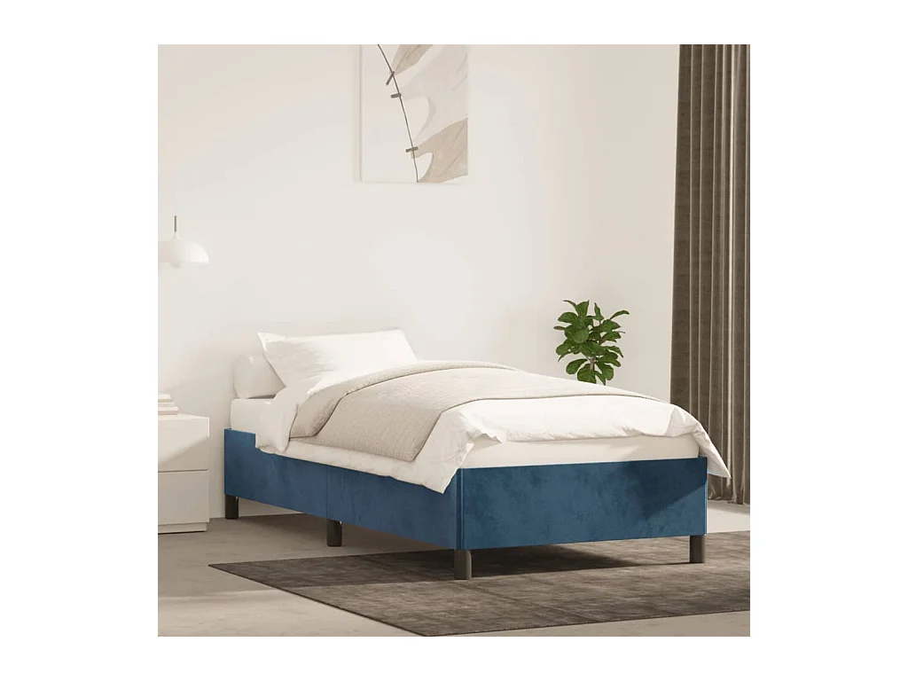 Lit simple | Lit adulte, enfant | Cadre de lit bleu foncé 90x190 cm velours