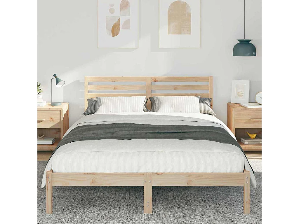 Lit double | Lit adulte | Cadre de lit Marron 140x220 cm Bois massif en pin