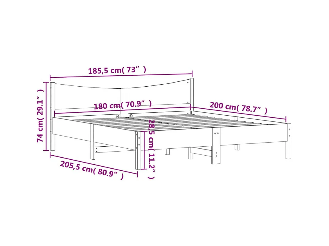 Lit double | Lit adulte | Cadre de lit 180x200 cm bois massif de pin
