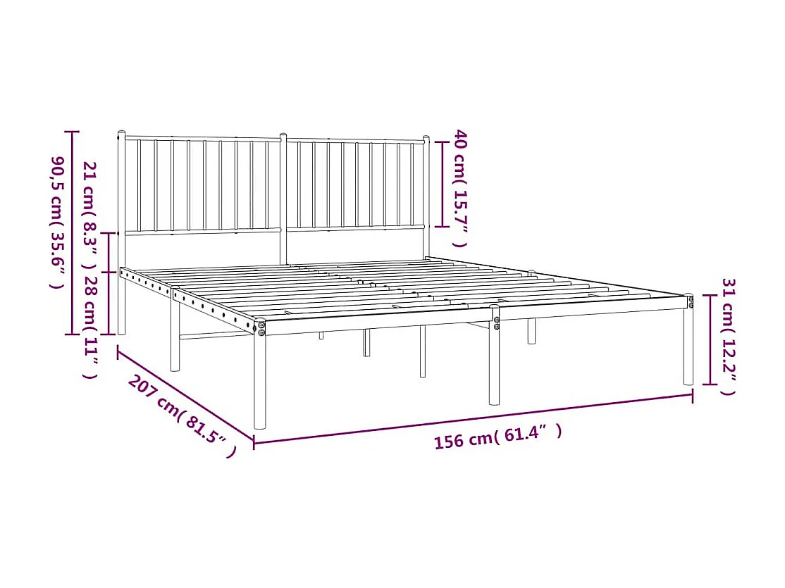 Lit double | Lit adulte | Cadre de lit métal avec tête de lit noir 150x200cm