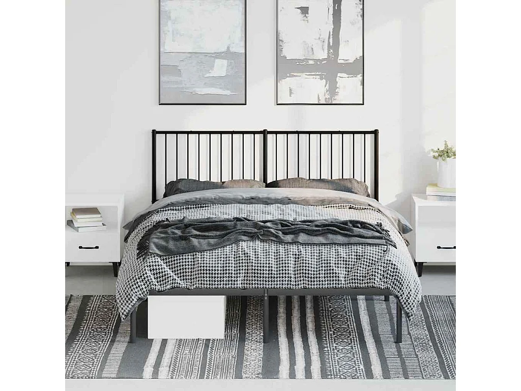 Lit double | Lit adulte | Cadre de lit métal avec tête de lit noir 150x200cm